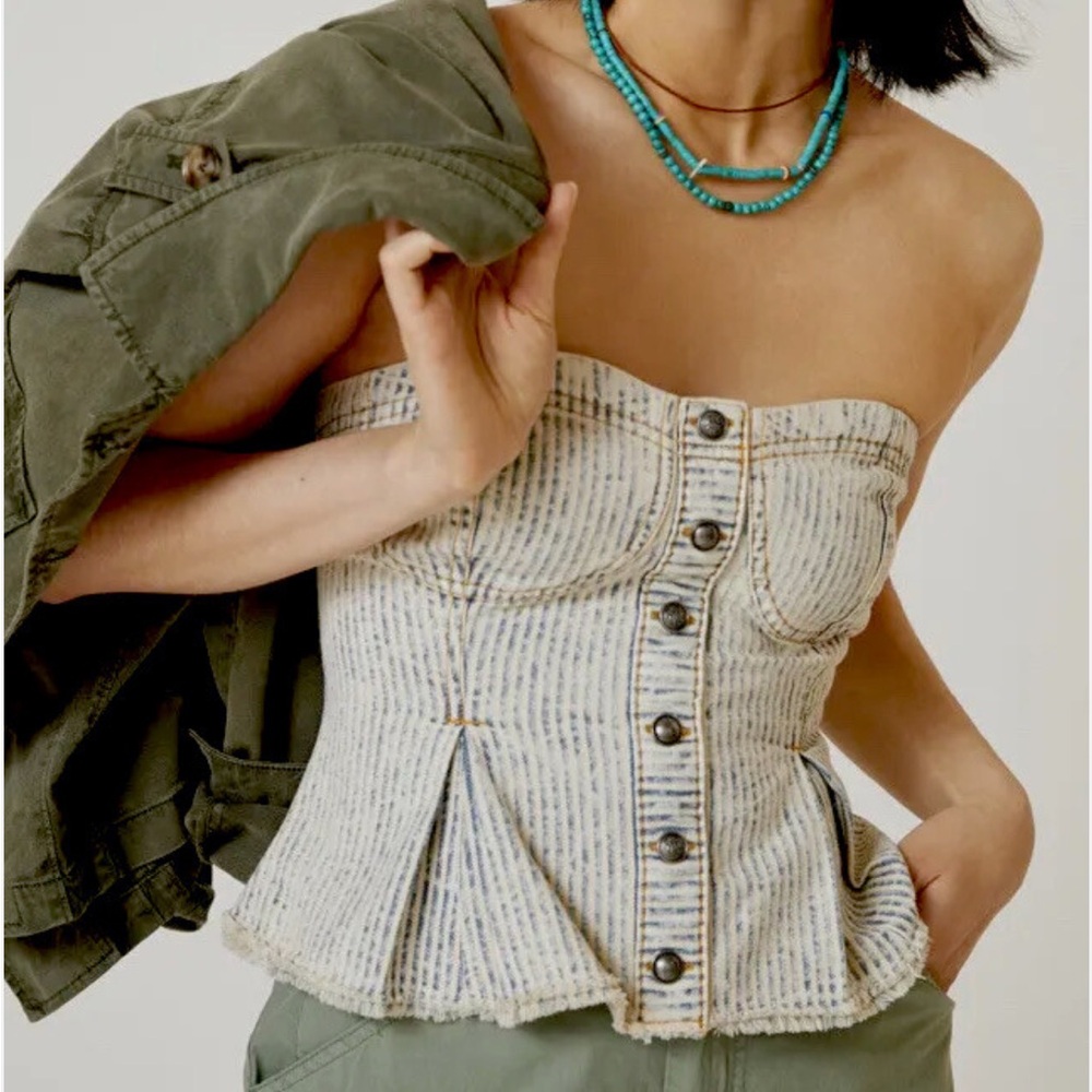 Denim Strapless Peplum Top